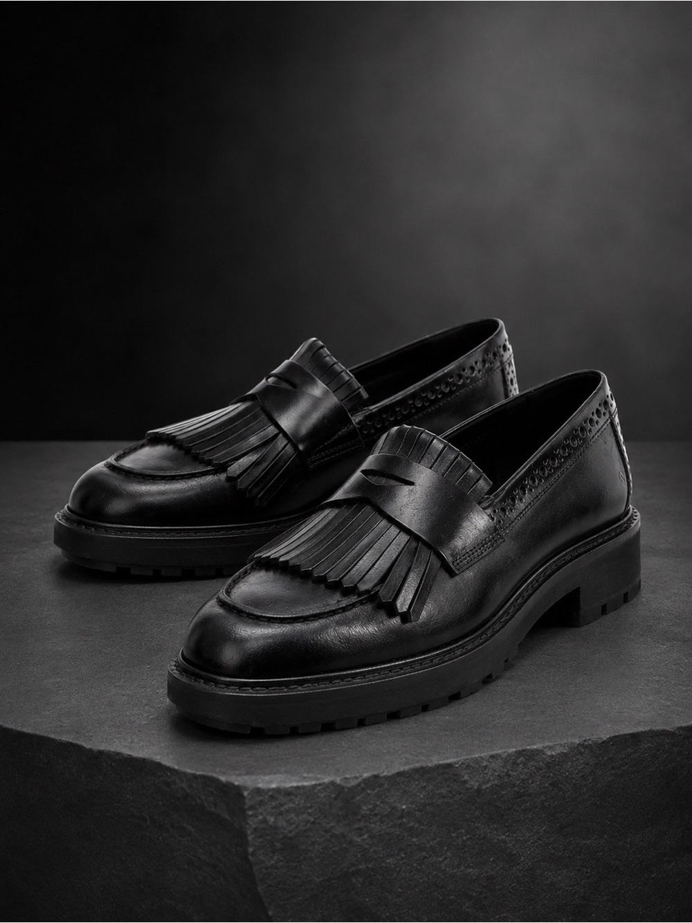 Ecco Black Metropole Oslo Leather Kiltie Brogue Detail Penny Loafers Size 8